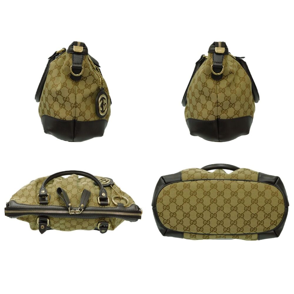 Gucci Bag Canvas Logo Beige Tan Brown Sukey Handbag GG